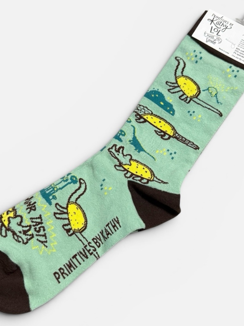 Primitives By Kathy Tacosaurus Era Crew Socks Taco Dinosaur Novelty NWT - Picture 3 of 5